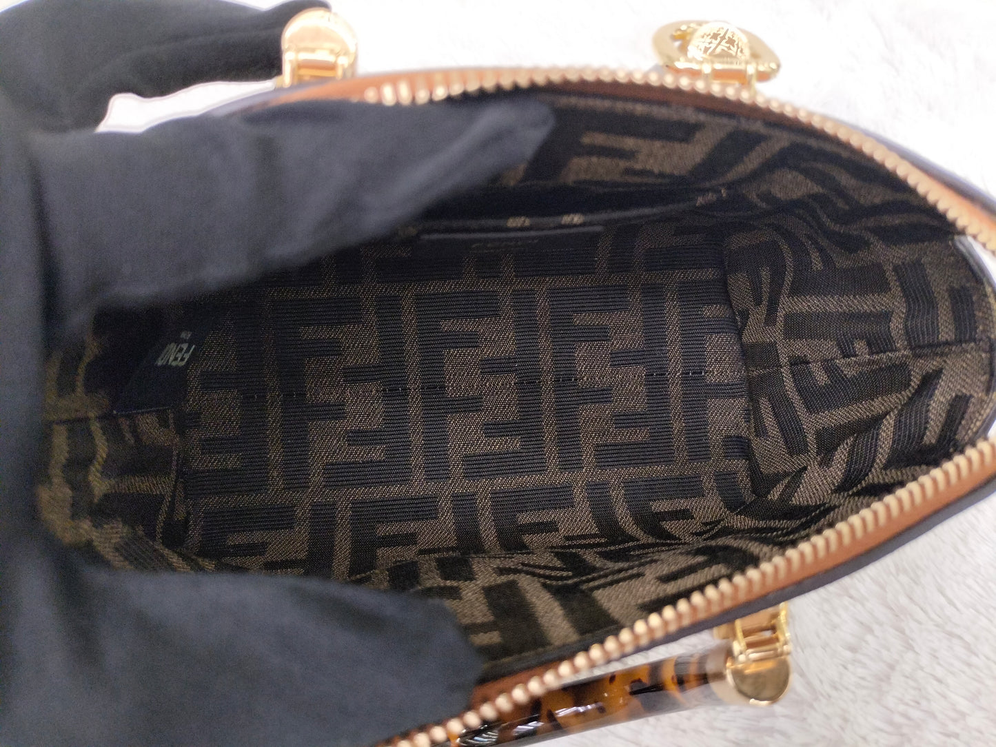 Fendi BTW Mini Embossed Logo Brown Handle Tortois GHW