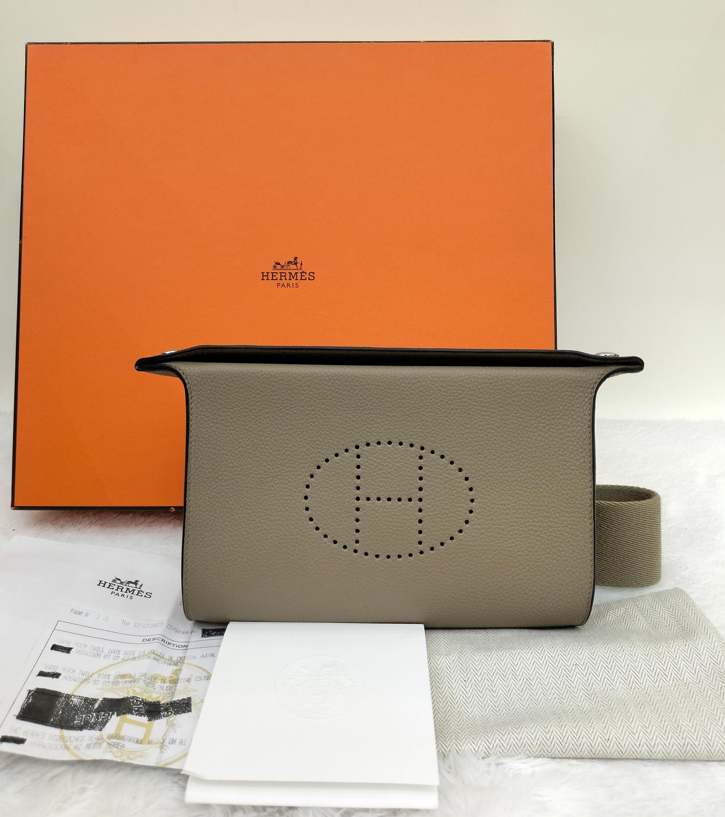 Hermes Videpoches Togo Sangle Wool Beige Marfa PHW #B