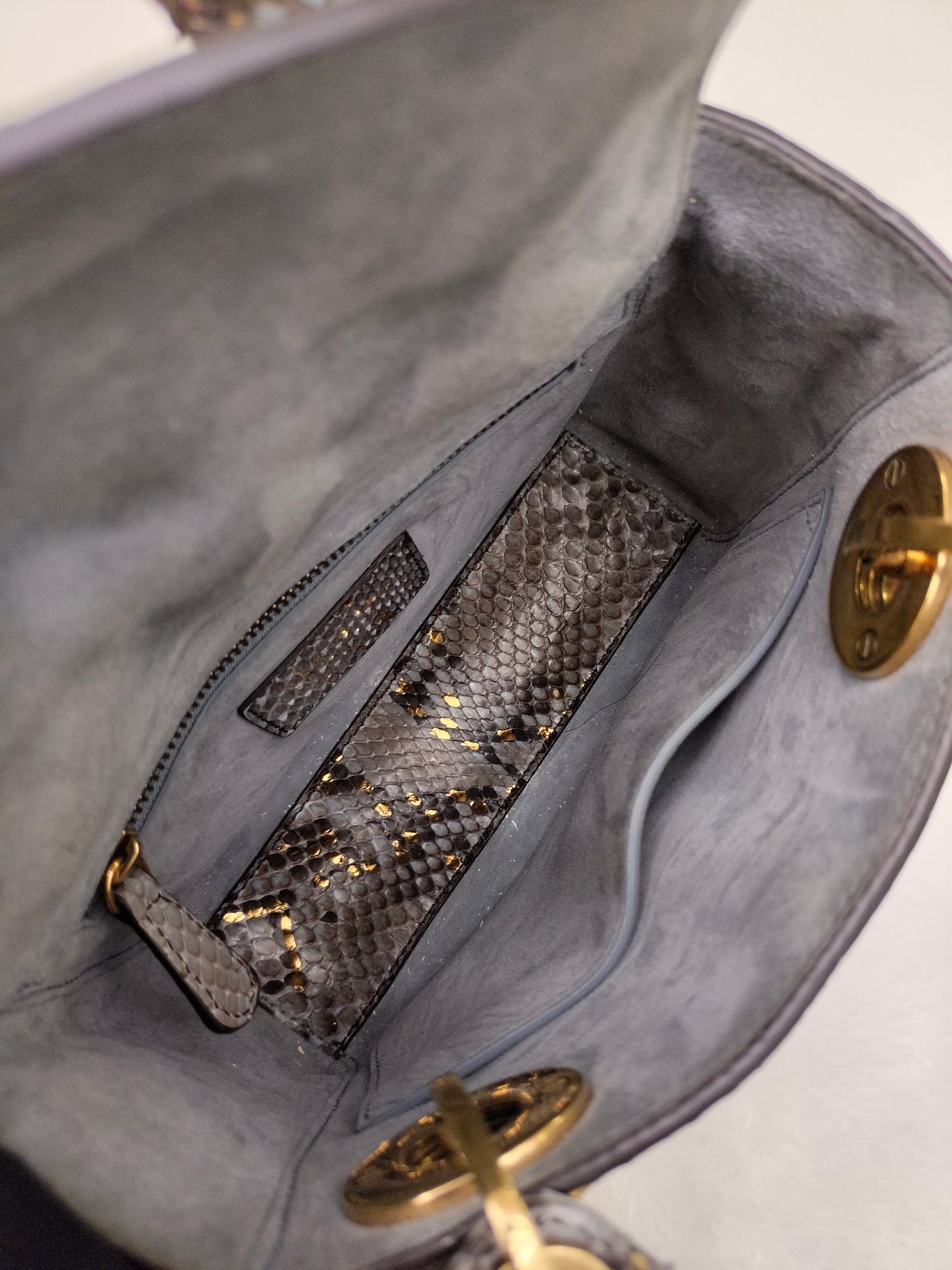 Lady Dior Mini Cannage Supple Python Gray Gold GHW 2017