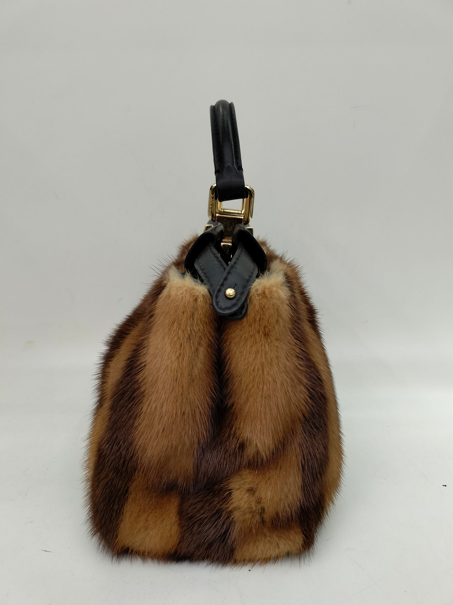 Fendi Peekaboo Mini Fur Black Brown GHW