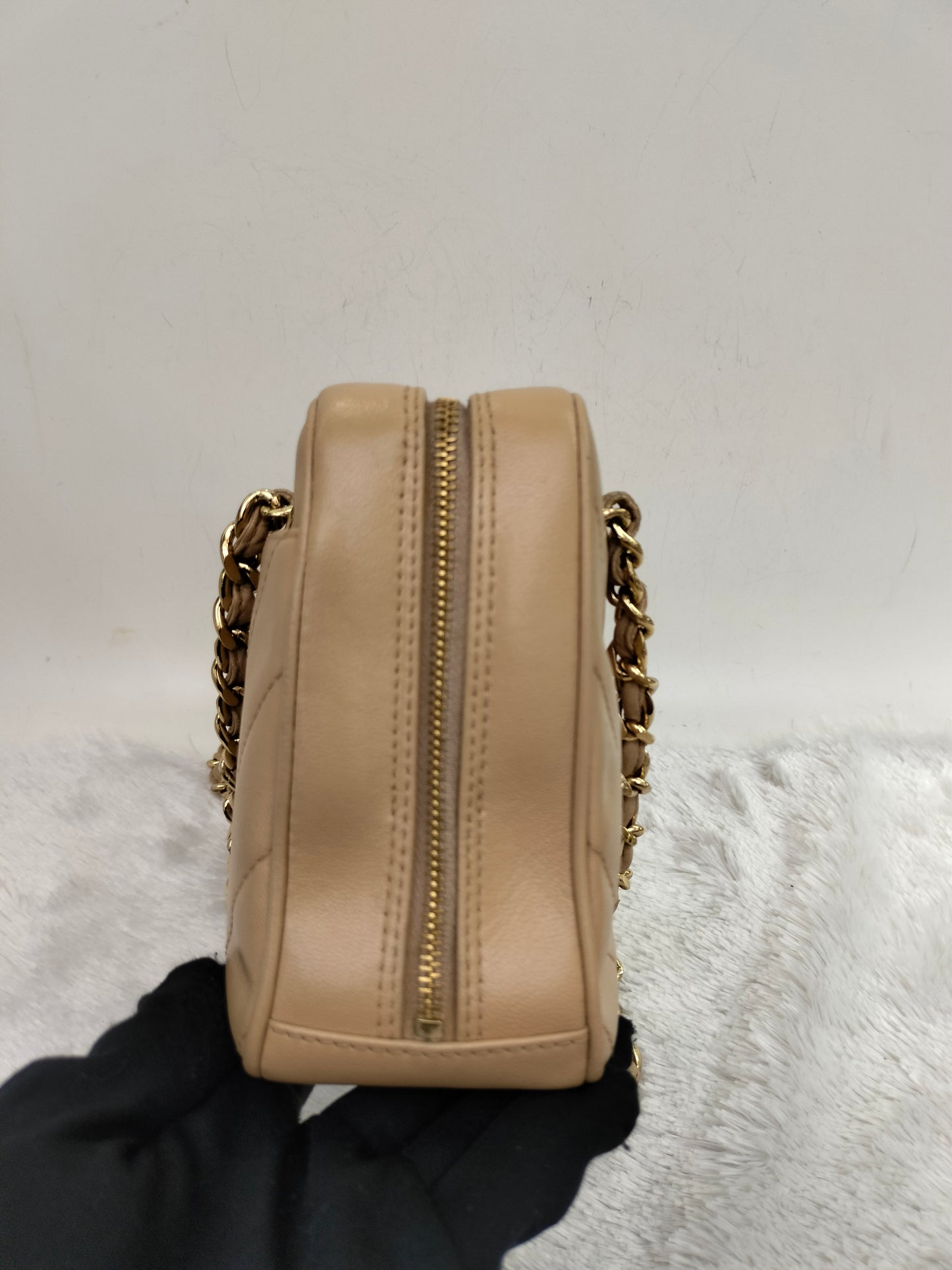 Chanel Camera Chevron Lamb Beige GHW #6