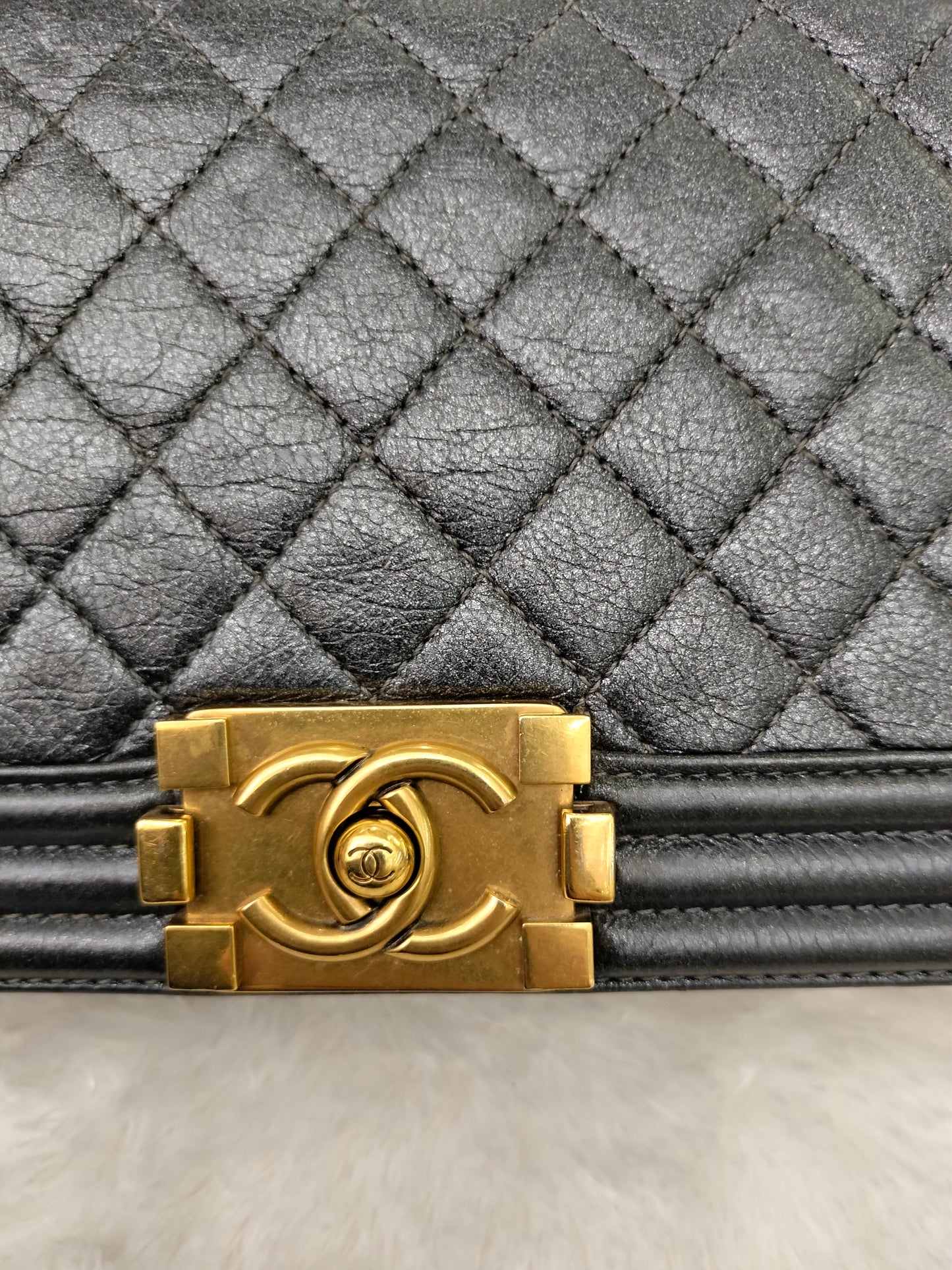 Chanel Boy 25 Calfskin Metallic Dark Grey RGHW #20