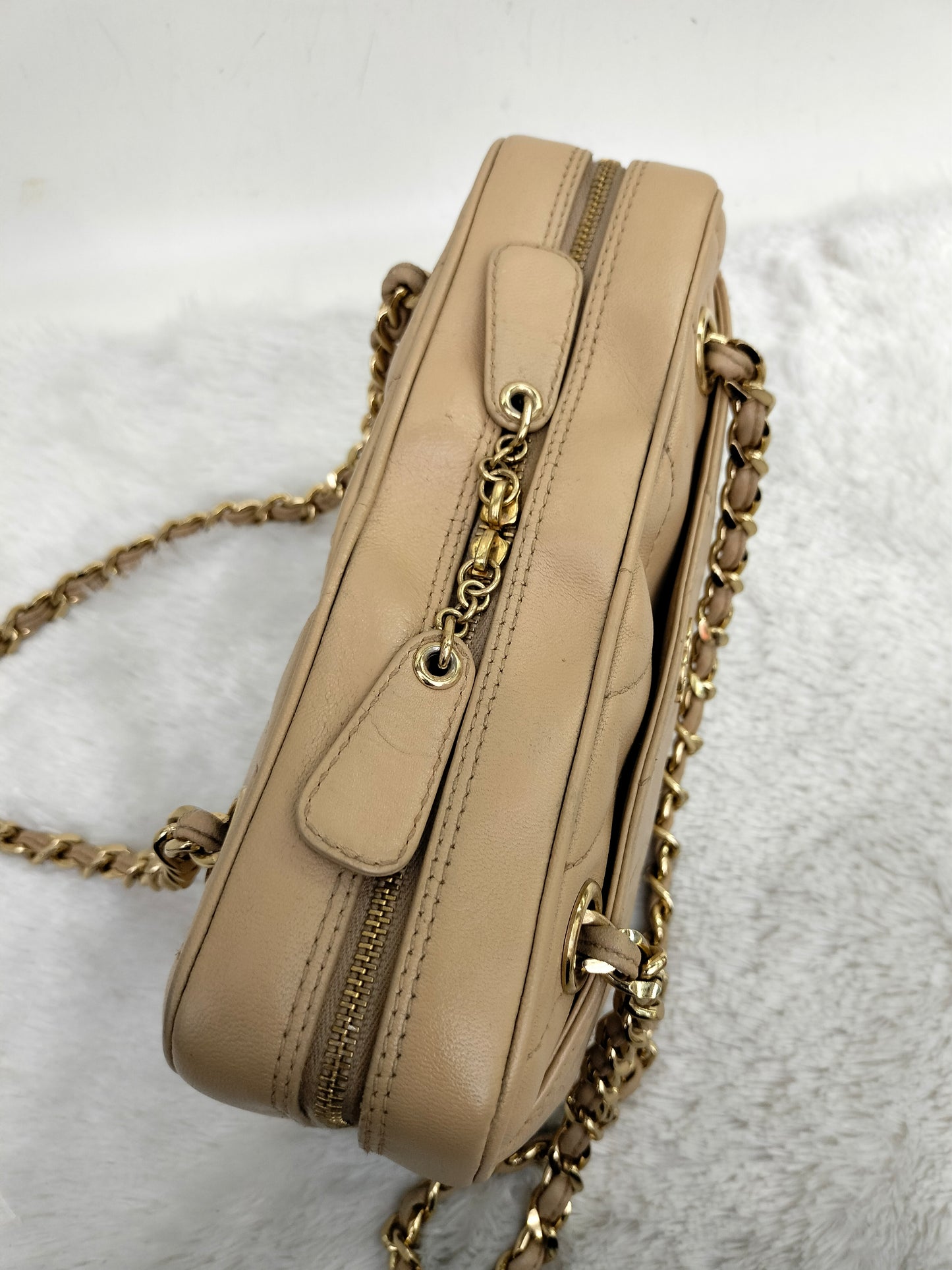 Chanel Camera Chevron Lamb Beige GHW #6