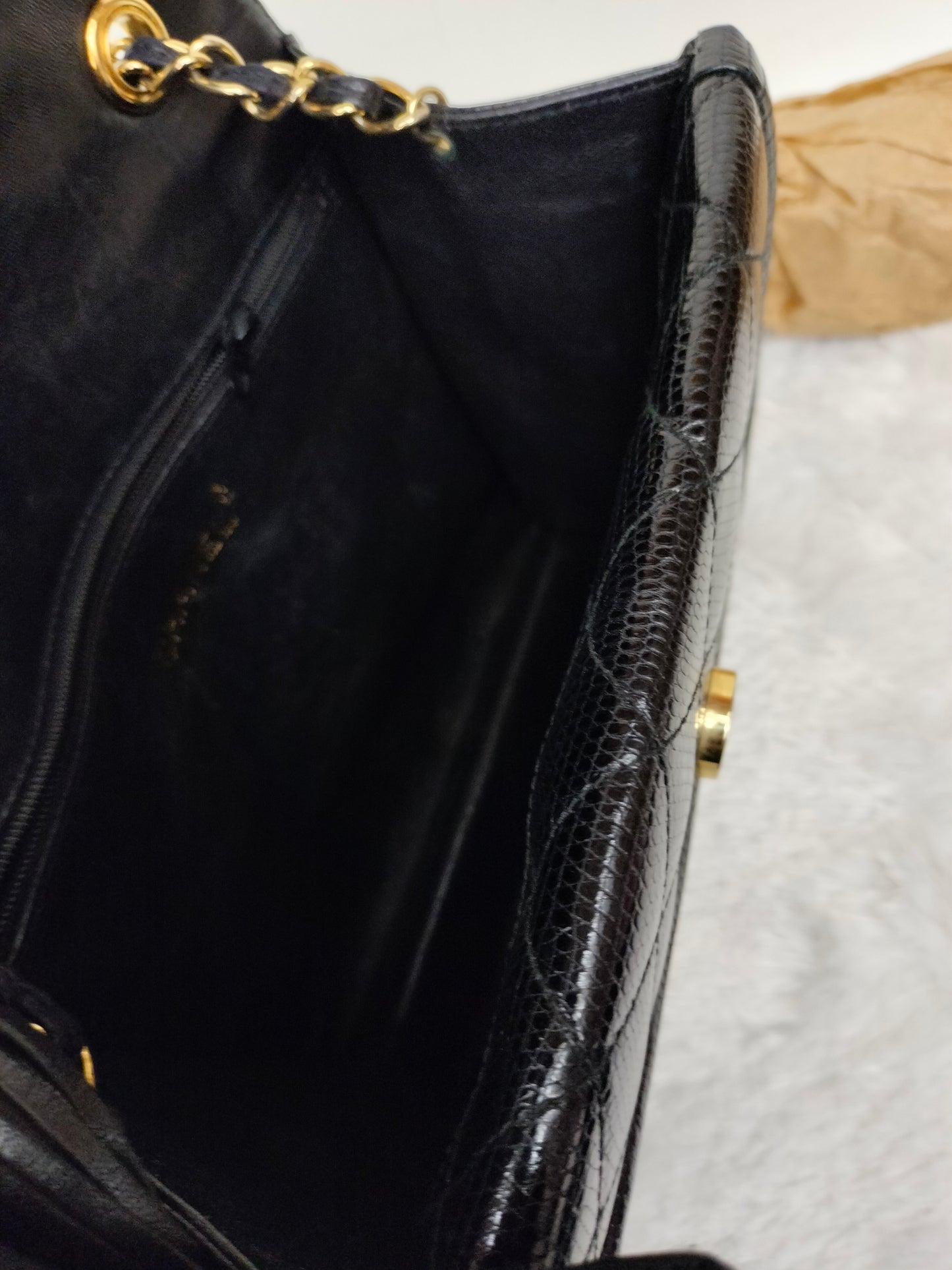 Chanel Shoulder Double Flap Tassel Lizard Black GHW #1