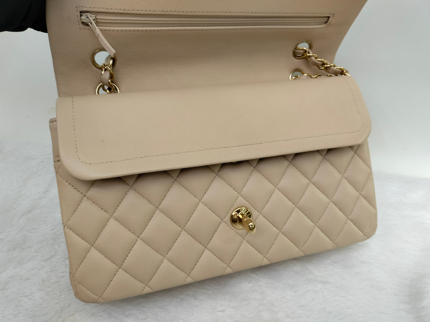 Chanel Medium Lamb Beige GHW DF #19