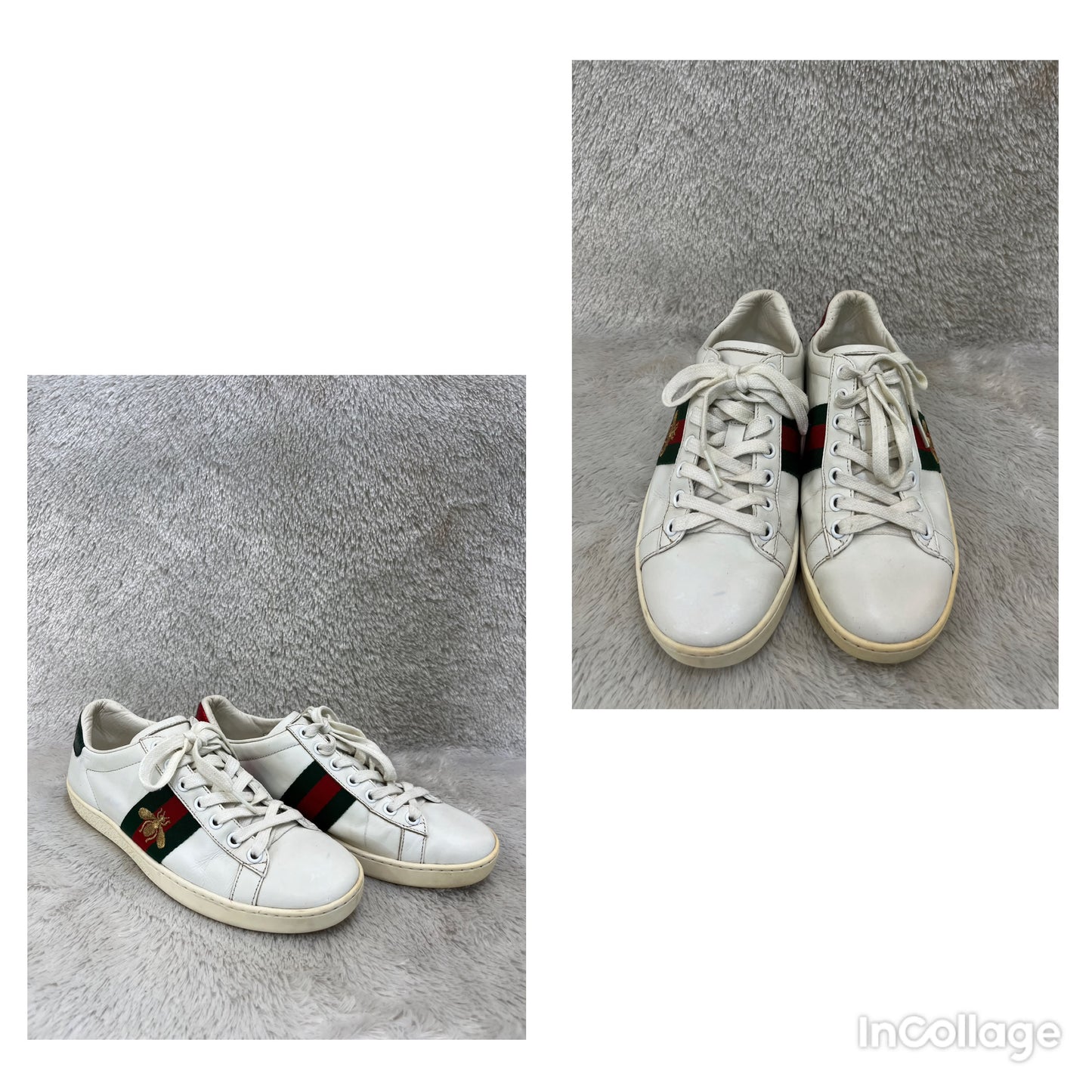 Gucci Ace Sneakers Embroidered Gold Bee White Strip Green Red Size 35½