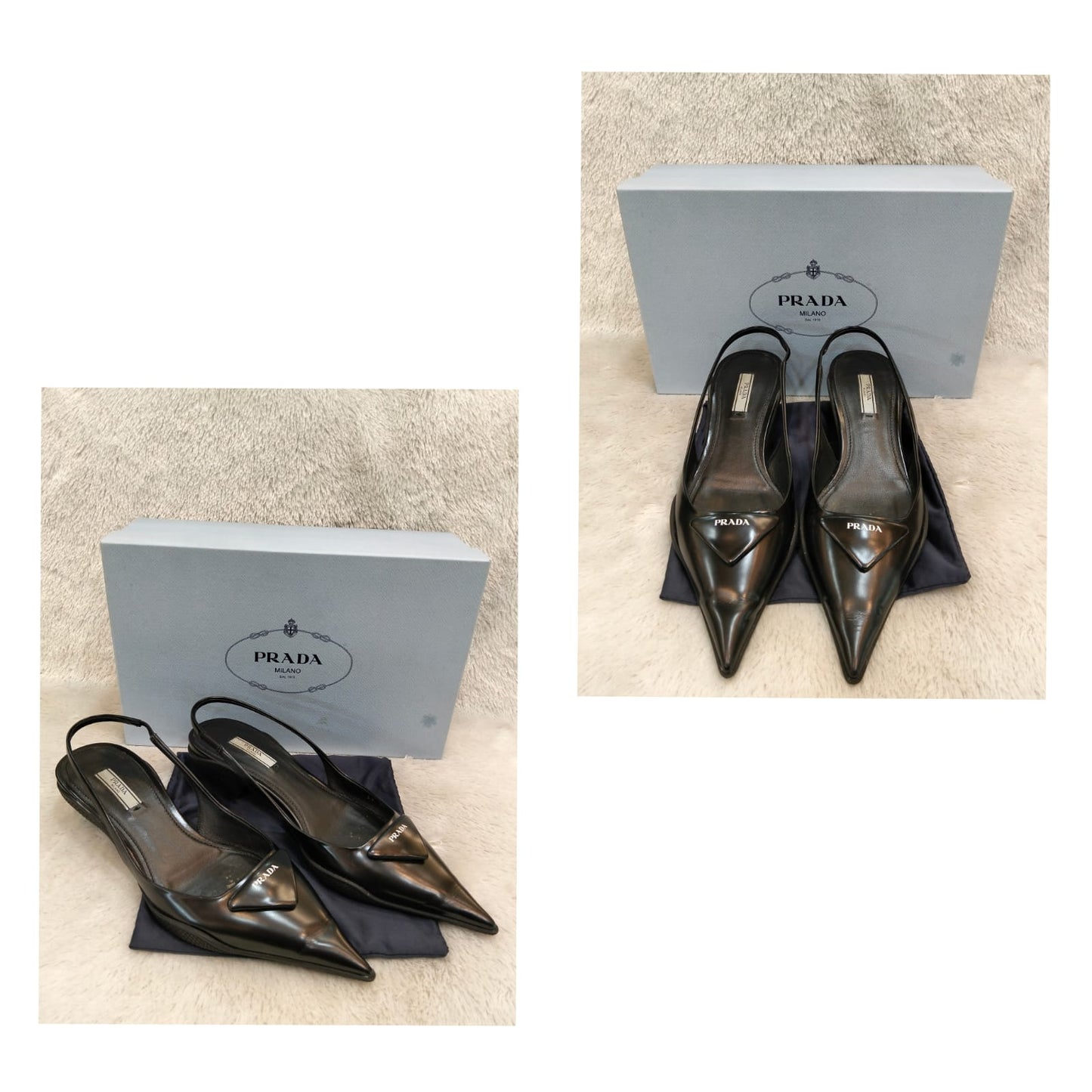Prada Triangle Sling Back Patent leather Black Size 39