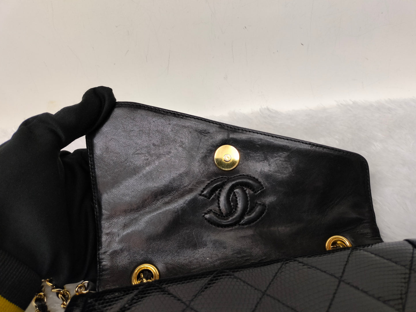 Chanel Shoulder Double Flap Tassel Lizard Black GHW #1