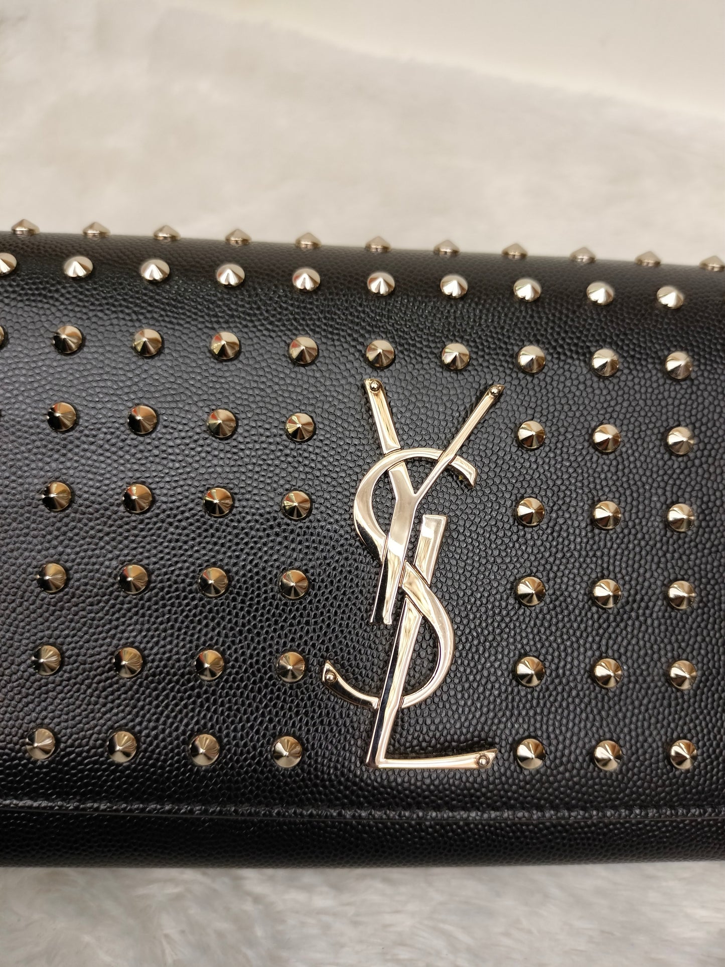 YsL Kate Cassandre Clutch Studded Grained Black SHW 2014