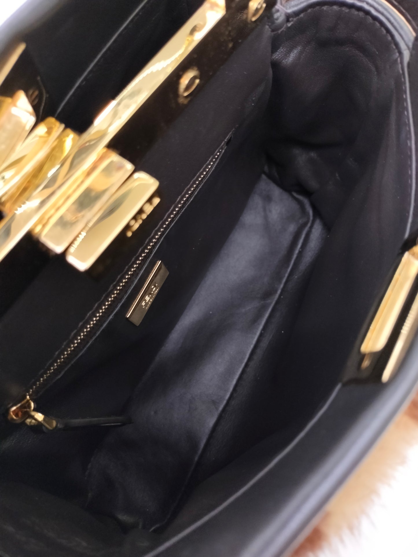 Fendi Peekaboo Mini Fur Black Brown GHW