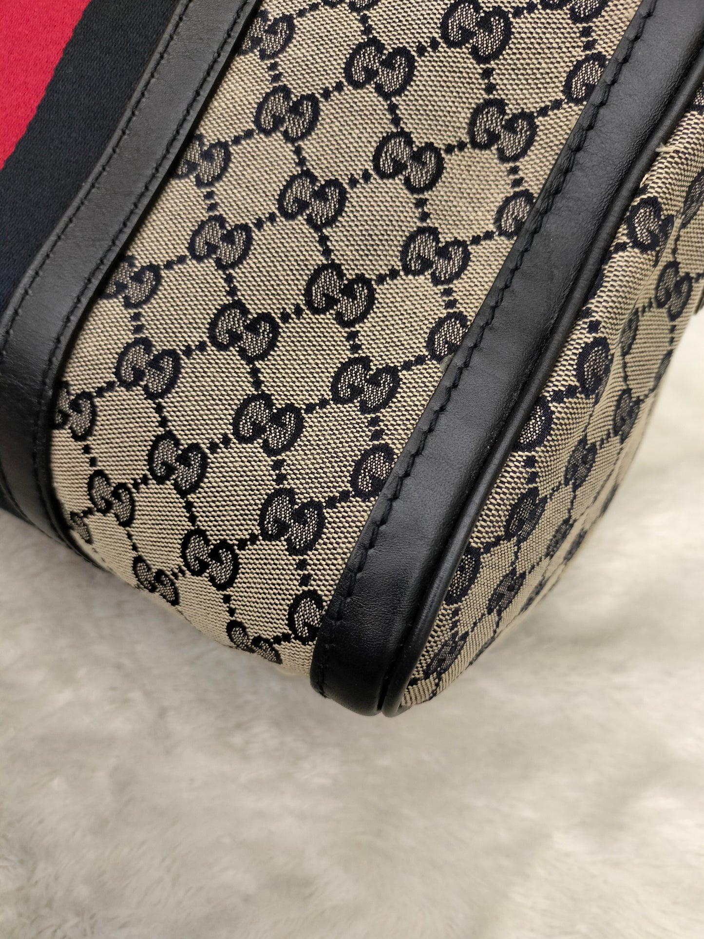 Gucci Boston Canvas Stripe Dark Blue GHW