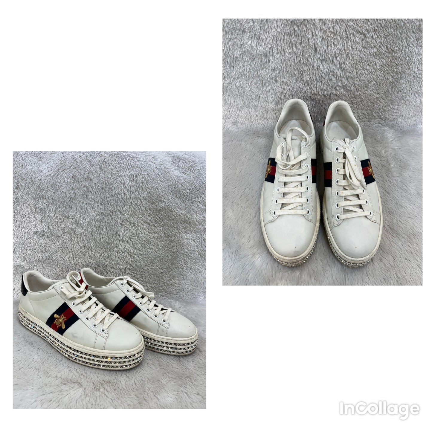 Gucci Sneakers Ace Crystal Bee White Size 38 ½