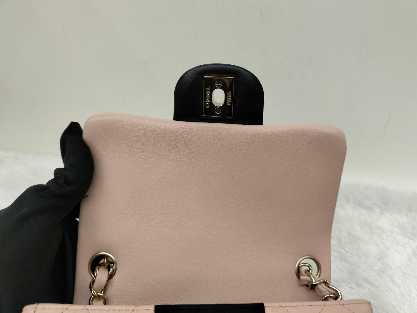 Chanel Mini Square Lamb Beige Black LGHW (CHIP)