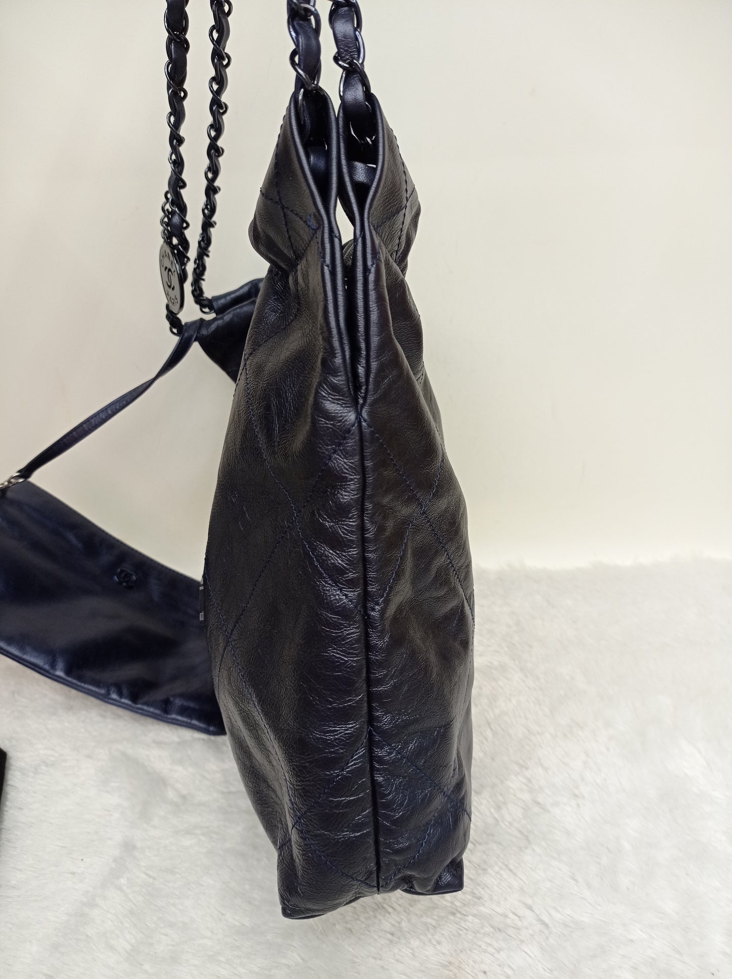 Chanel C22 Small Calfskin Iridescent Blue Metallic (CHIP)