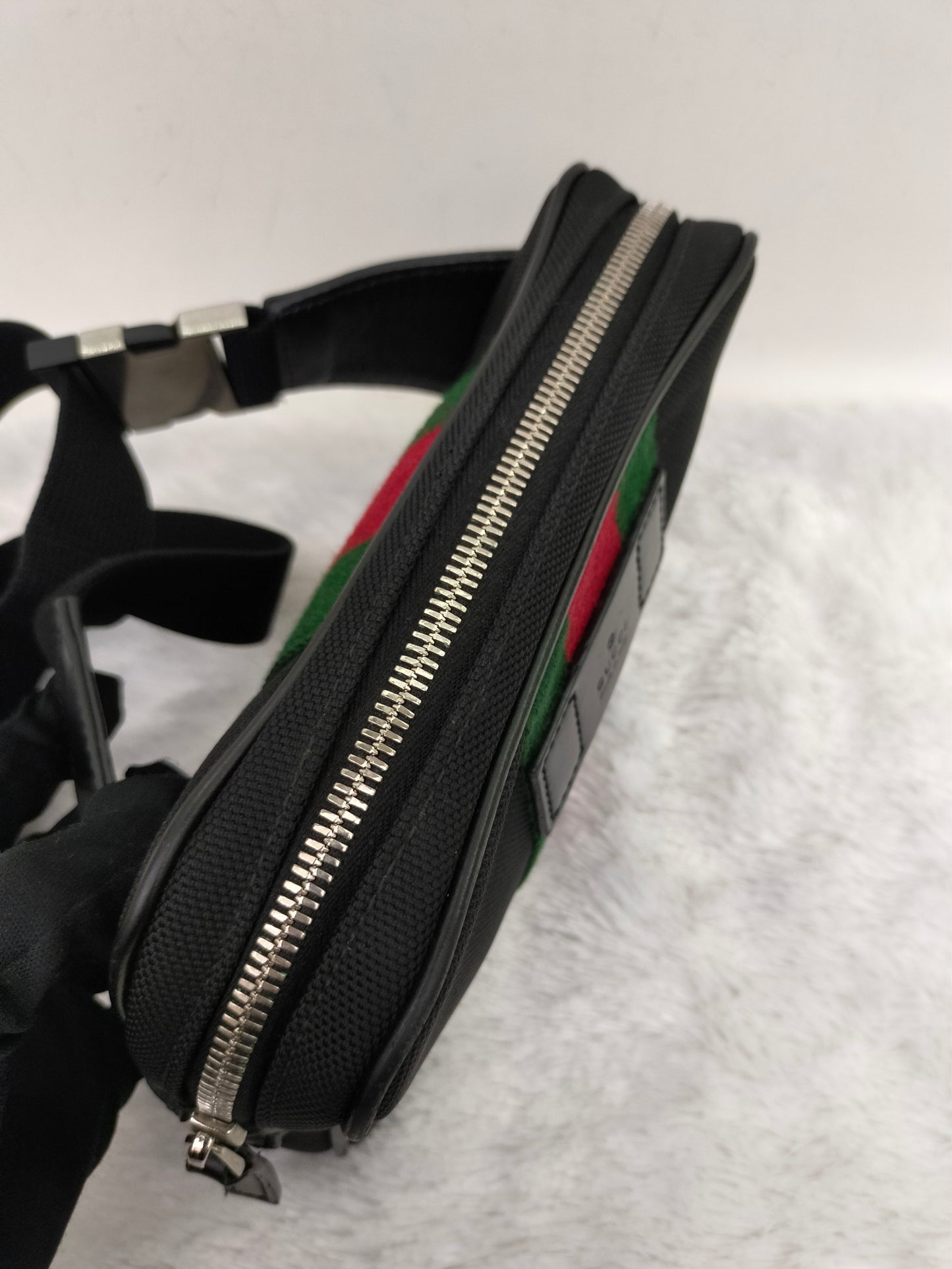 Gucci Techno Web Belt Bag Stripe Canvas Black SHW