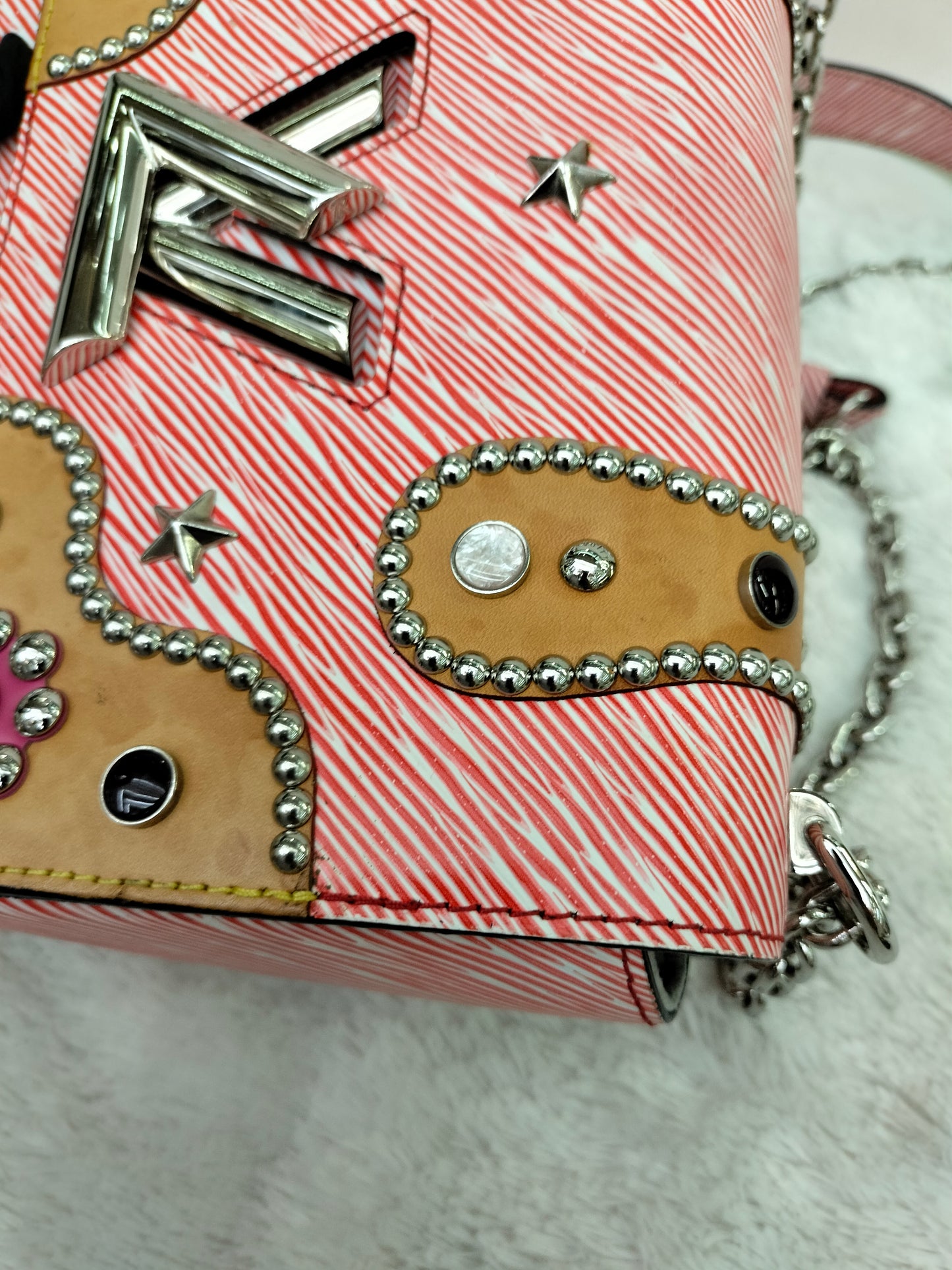 LV Twist MM Epi Studded Denim Red 2017