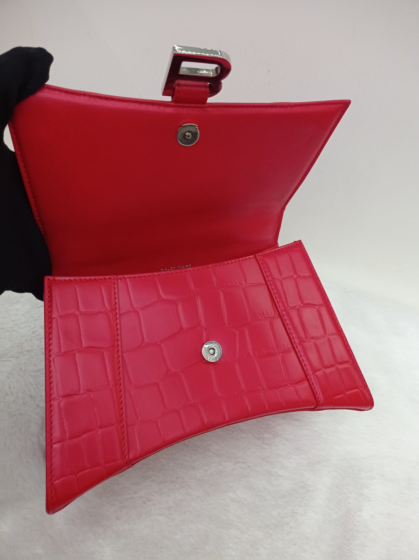 Balenciaga Hourglass Small Top Handle Croco Red SHW 2021