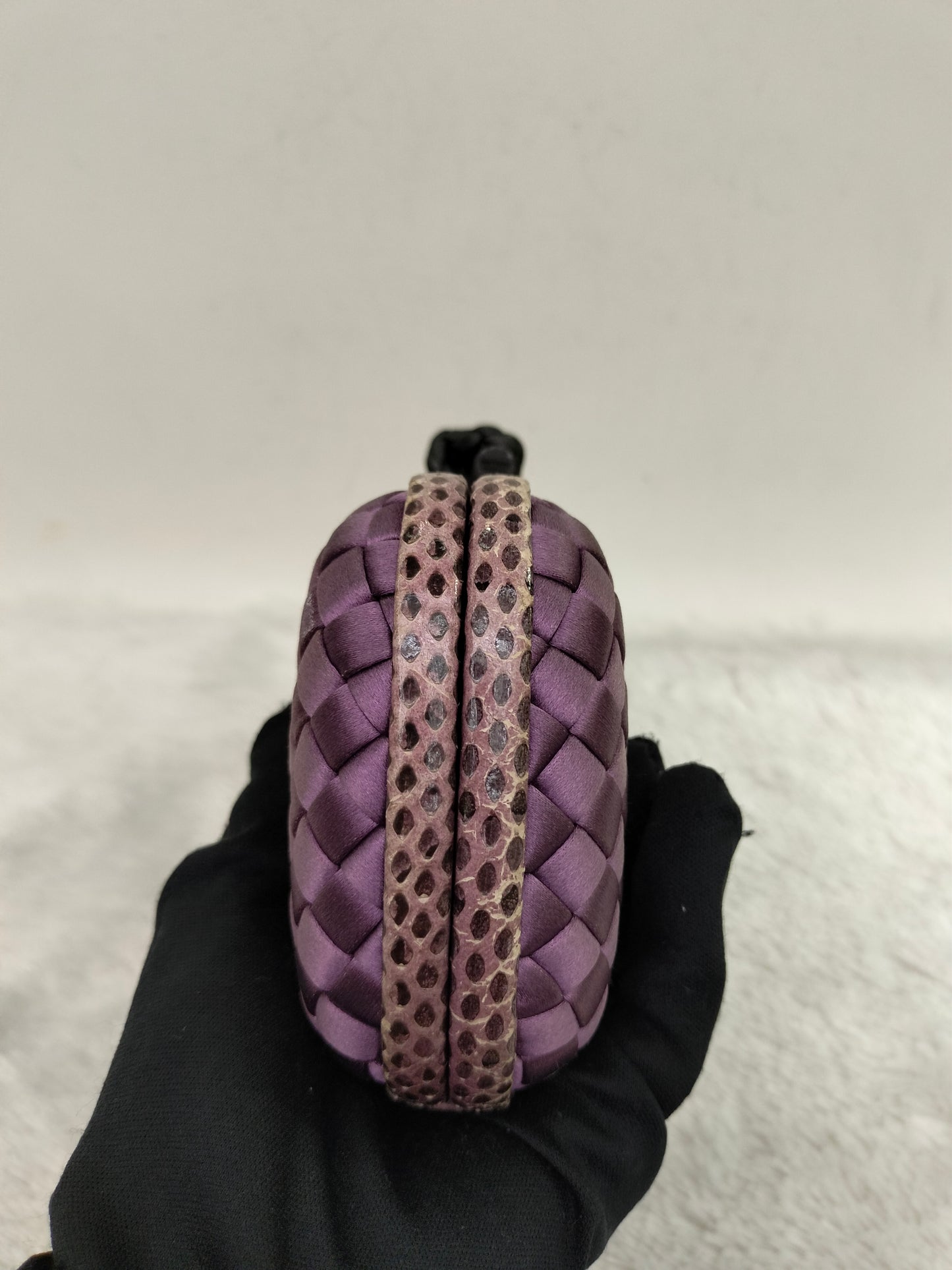 Bottega Veneta Knot Long Clutch Snakeskin Satin Purple