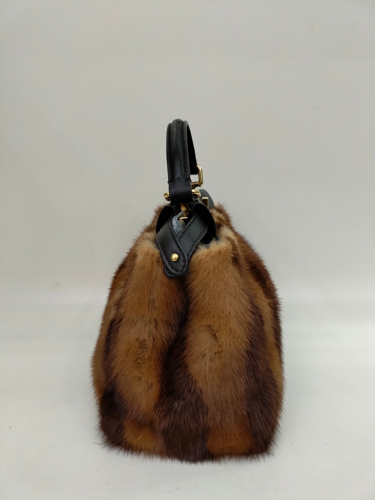 Fendi Peekaboo Mini Fur Black Brown GHW