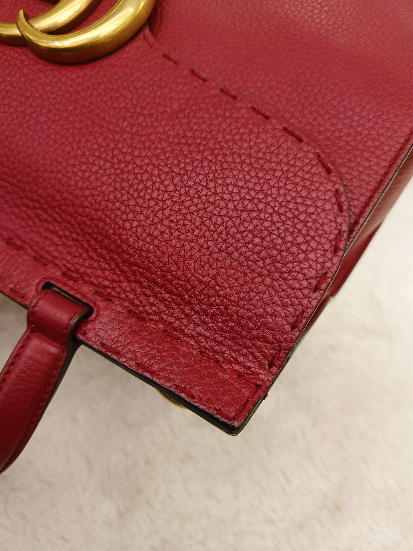 Gucci Top Handle Medium Marmont Grained Red GHW