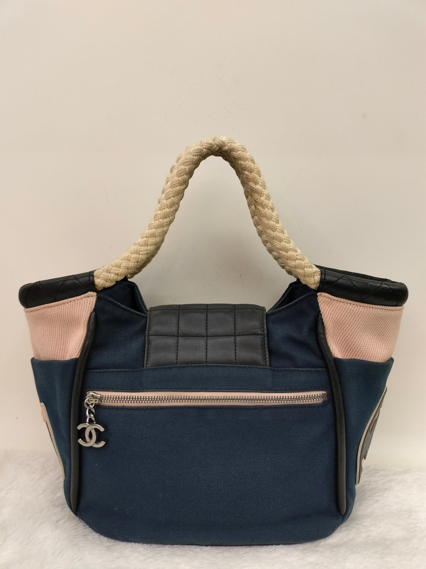 Chanel Mademoiselle Cruise Reissue Tote Canvas Blue White Black SHW #9