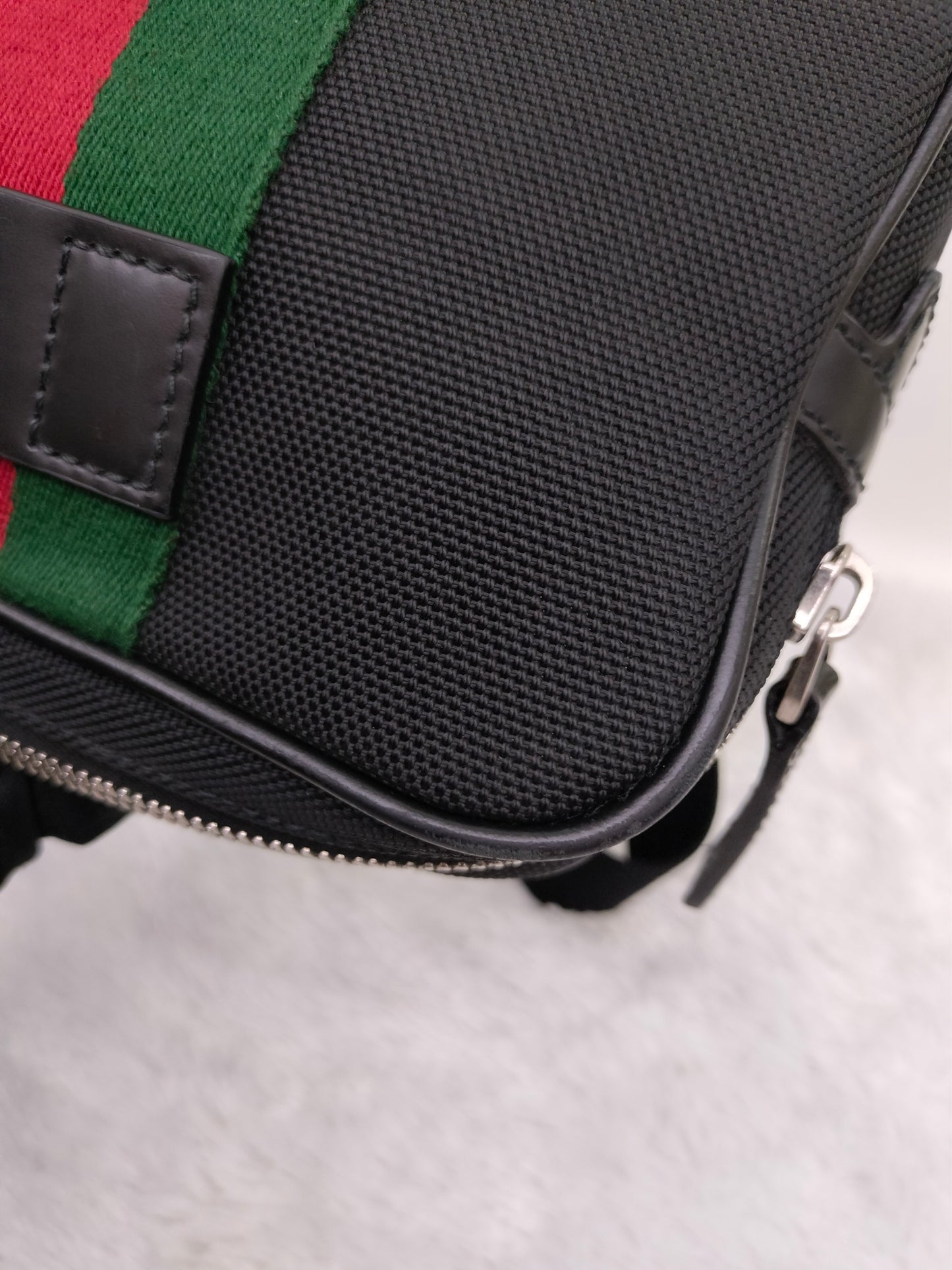 Gucci Techno Web Belt Bag Stripe Canvas Black SHW
