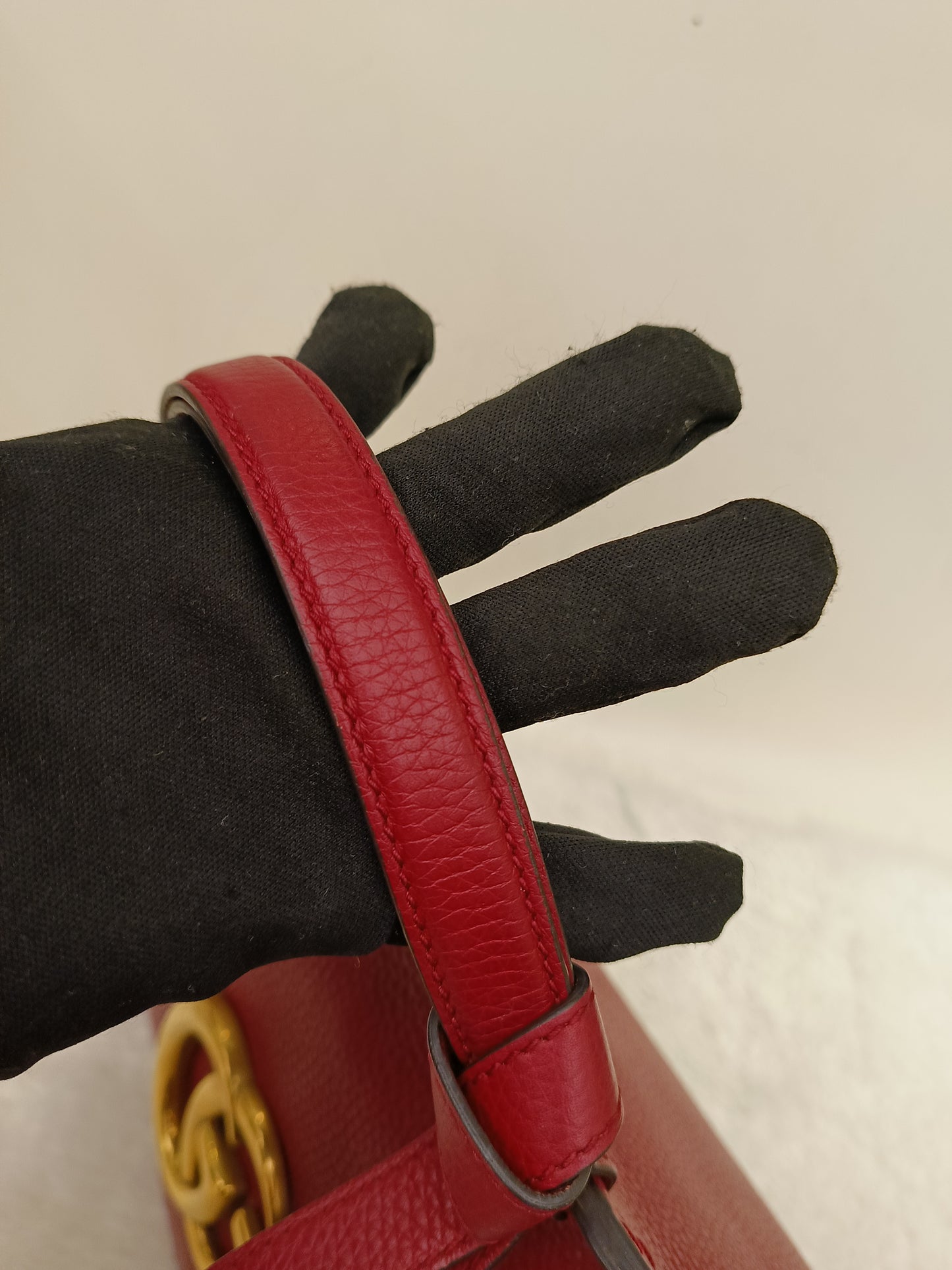 Gucci Top Handle Medium Marmont Grained Red GHW