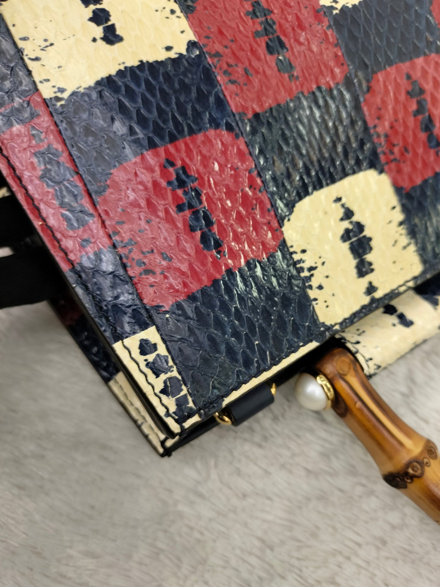 Gucci Nymphaea Top Handle Multicolour Snake Skin Handle Bamboo GHW