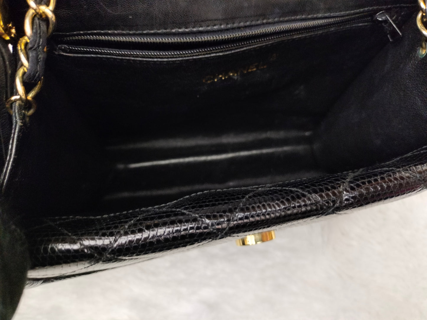 Chanel Shoulder Double Flap Tassel Lizard Black GHW #1