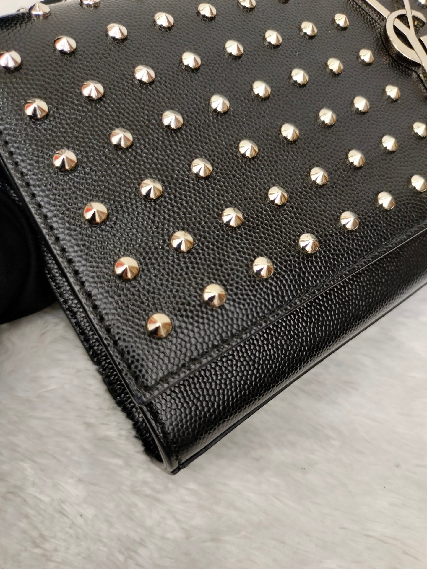 YsL Kate Cassandre Clutch Studded Grained Black SHW 2014