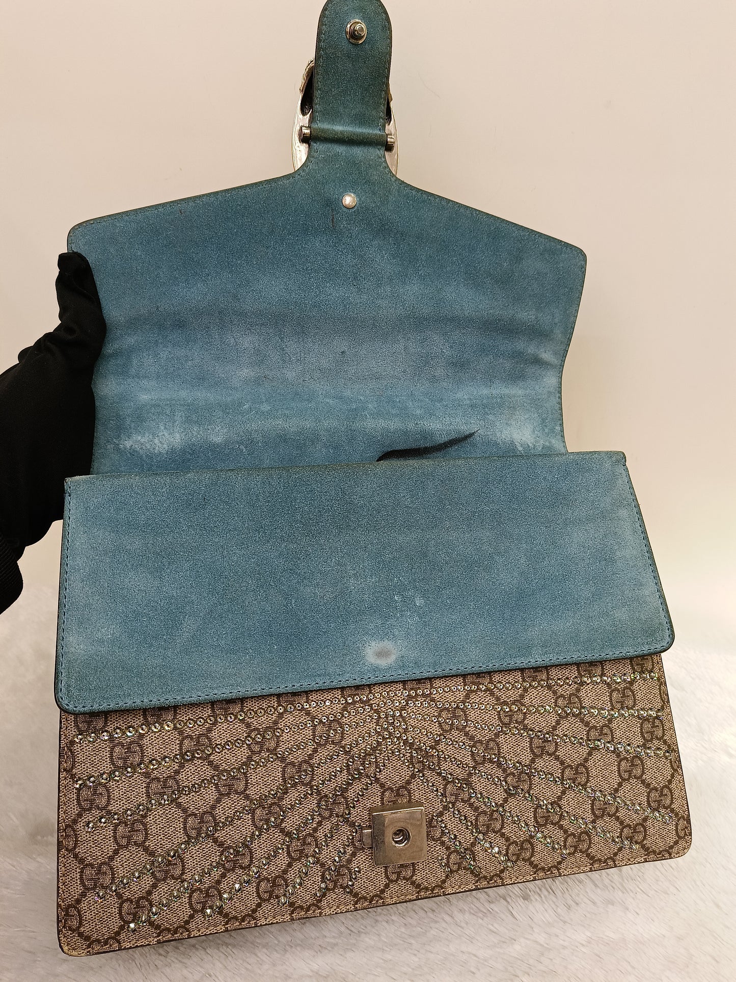 Gucci Dionysus Medium Embriodered Angry Cat Light Blue RHW