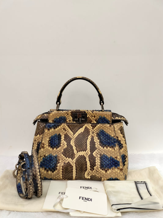 Fendi Peekaboo Mini Python Blue Beige SHW