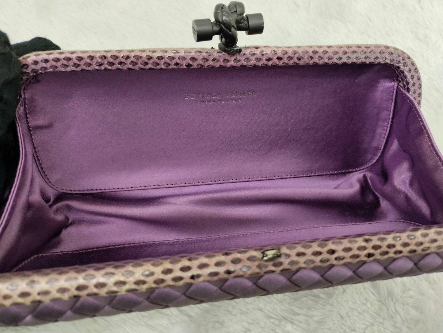 Bottega Veneta Knot Long Clutch Snakeskin Satin Purple
