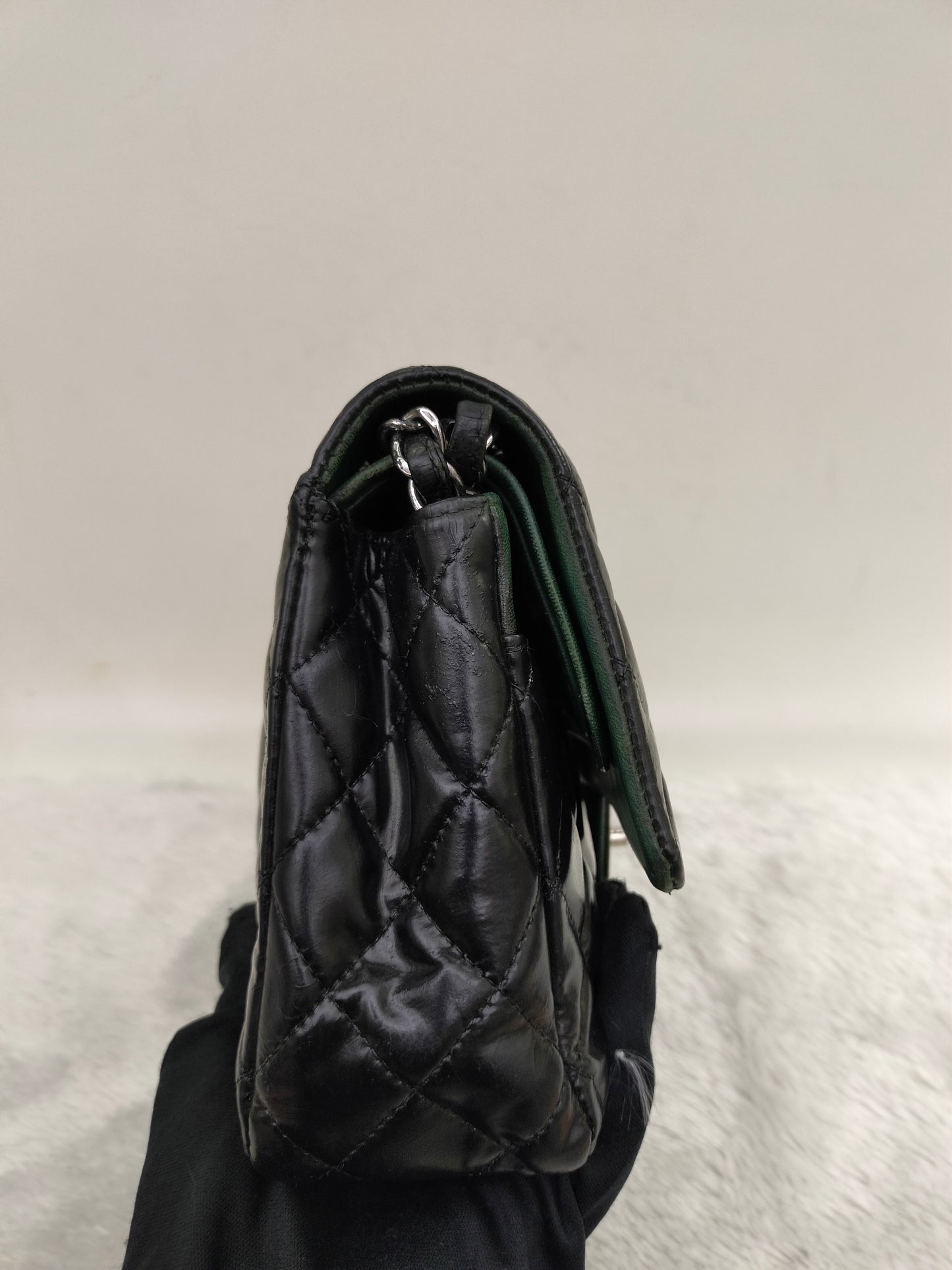 Chanel Medium Patent Black Green SHW DF #15