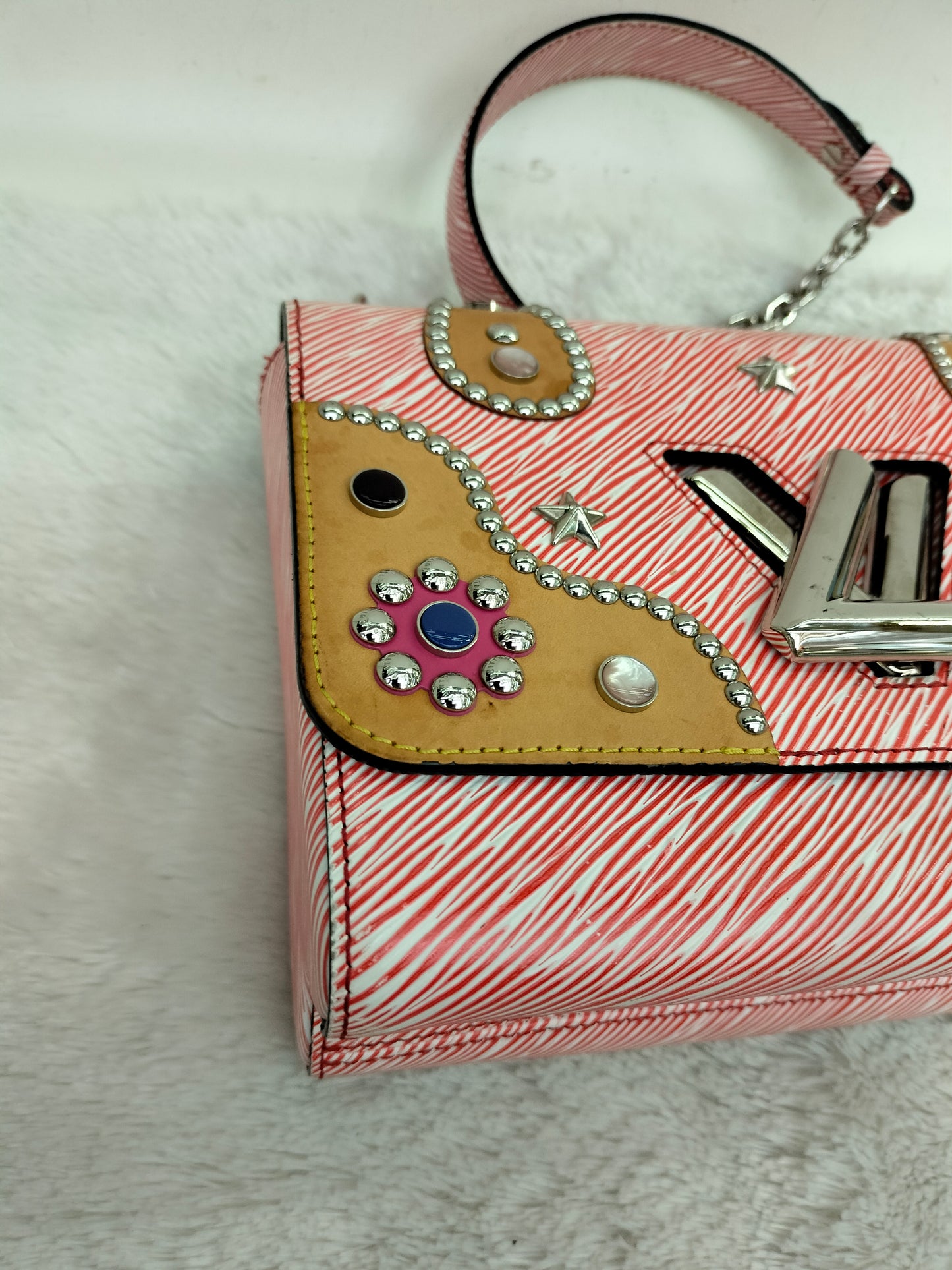 LV Twist MM Epi Studded Denim Red 2017