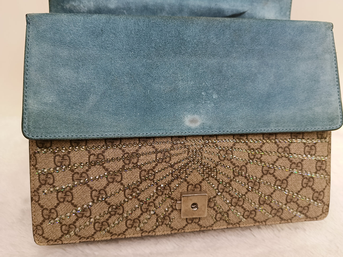 Gucci Dionysus Medium Embriodered Angry Cat Light Blue RHW