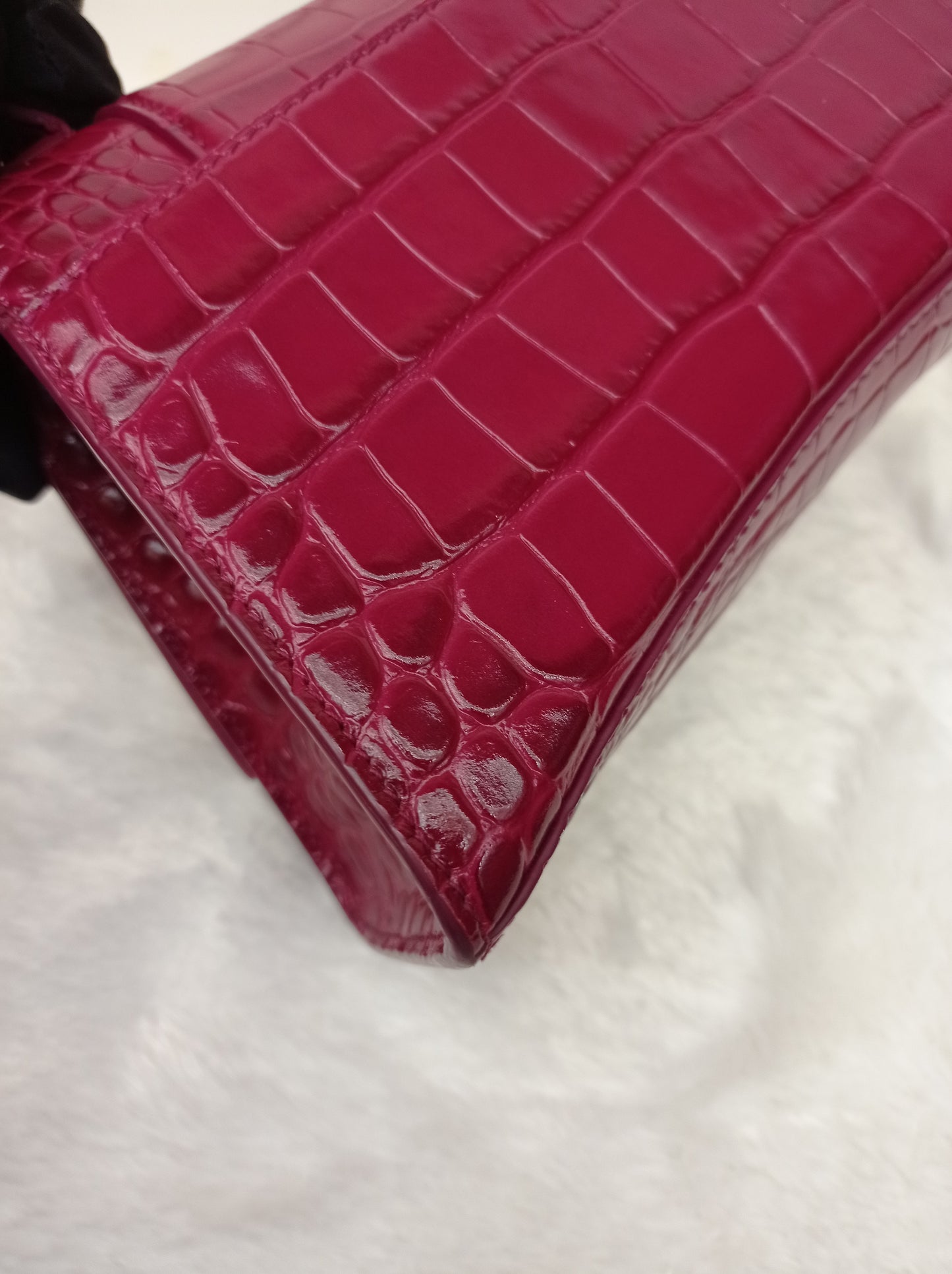 Balenciaga Hourglass Small Croco Raspberry GHW