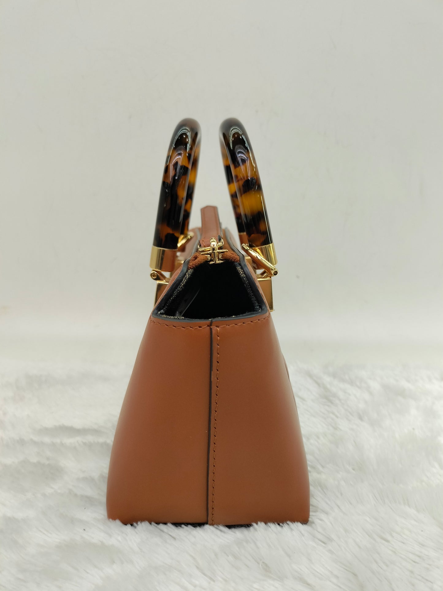 Fendi BTW Mini Embossed Logo Brown Handle Tortois GHW