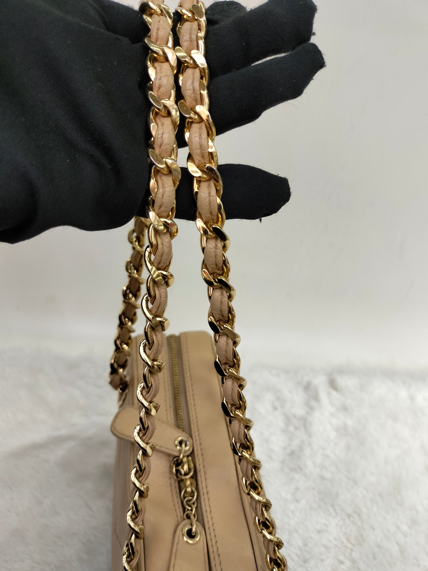 Chanel Camera Chevron Lamb Beige GHW #6
