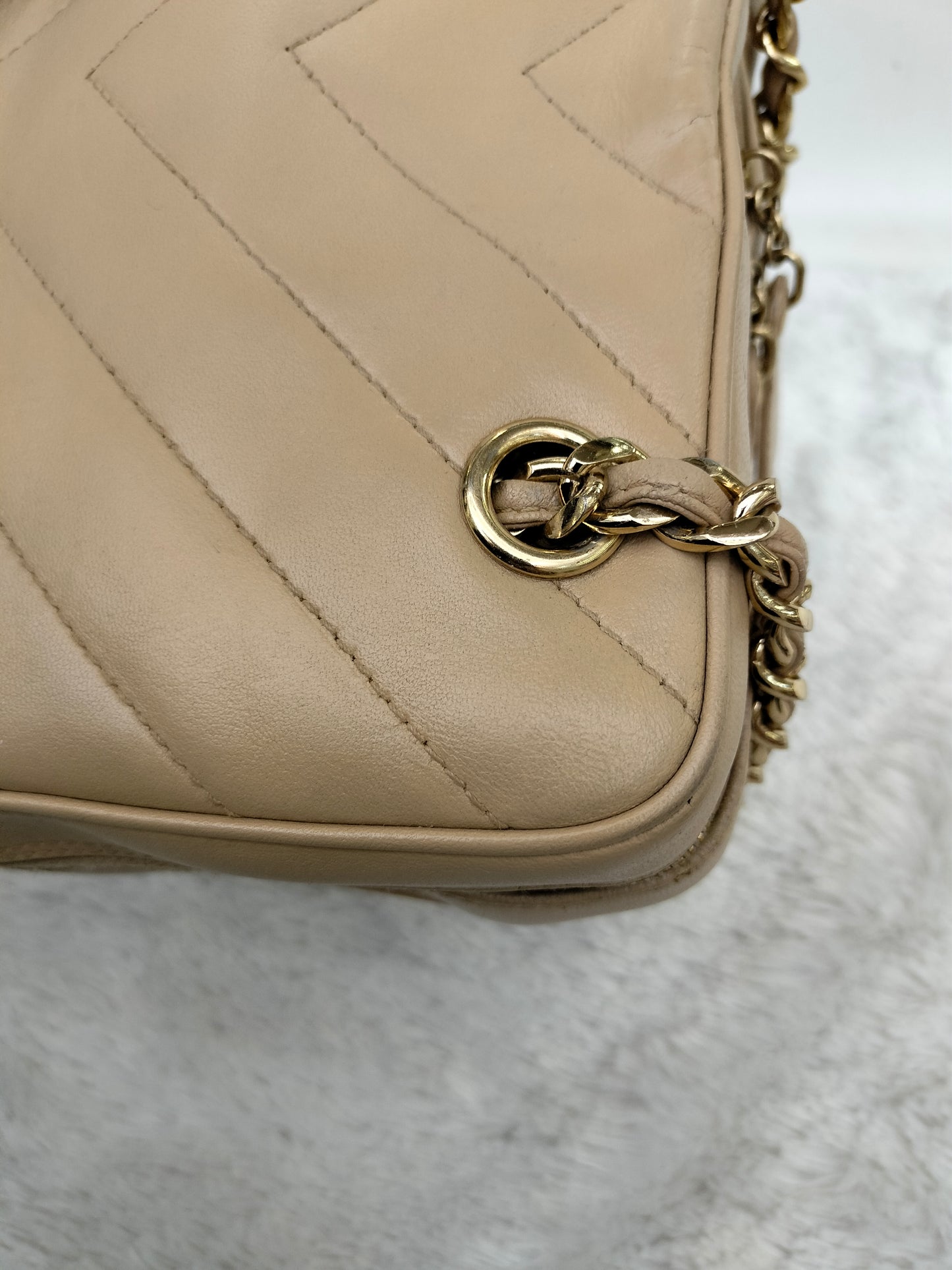 Chanel Camera Chevron Lamb Beige GHW #6