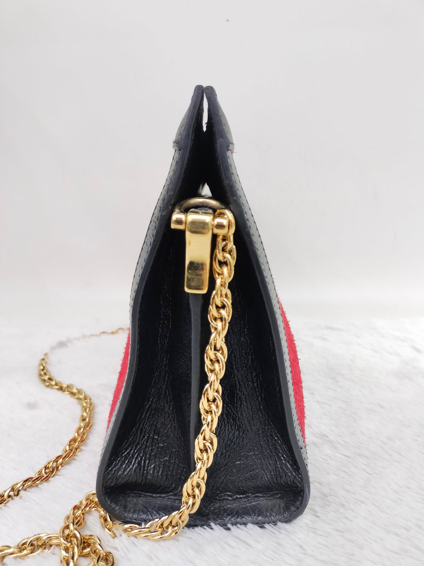 Gucci Ophidia Medium Suede Patent Black Red GHW