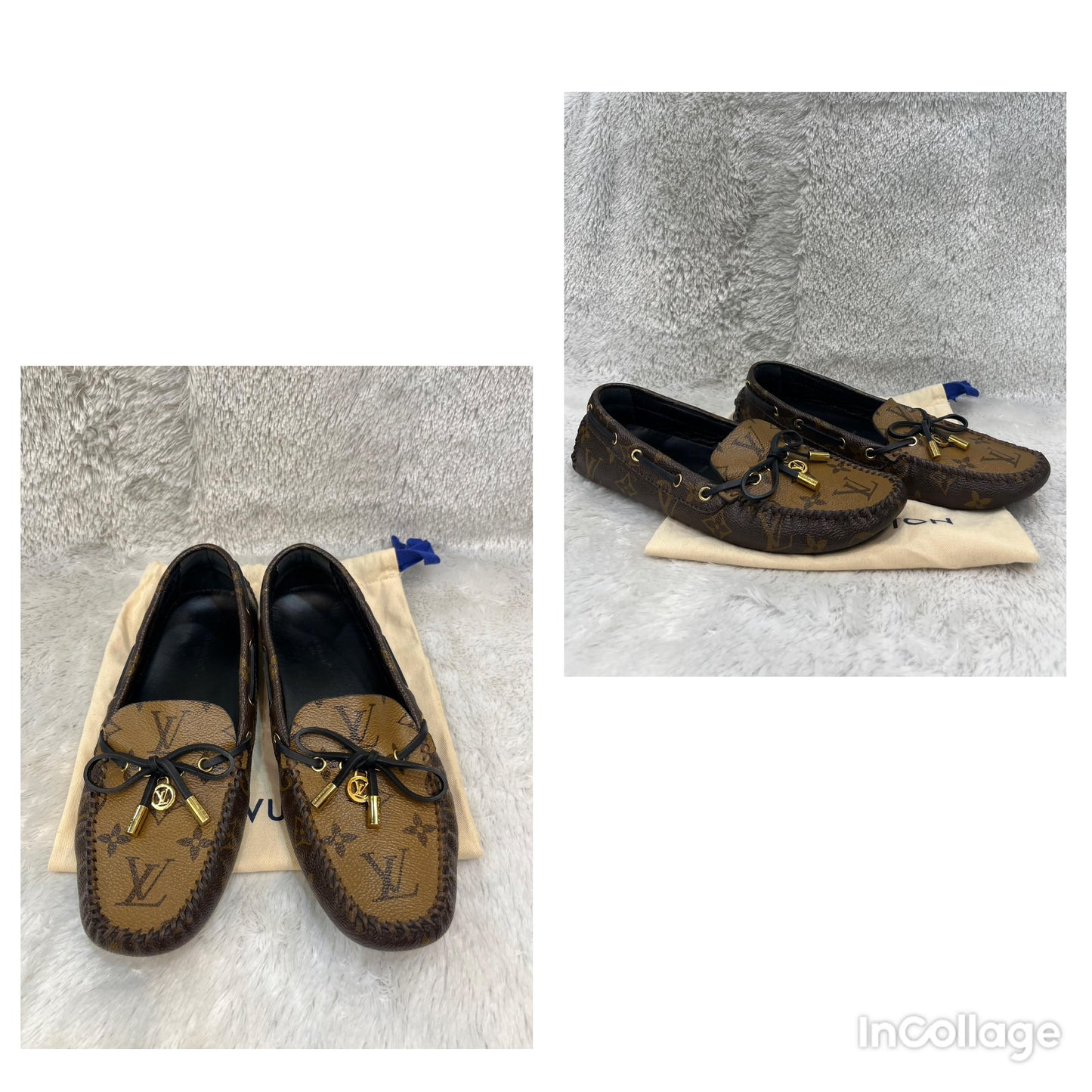 Lv Gloria Flat Loafers Monogram Reverse Size 38