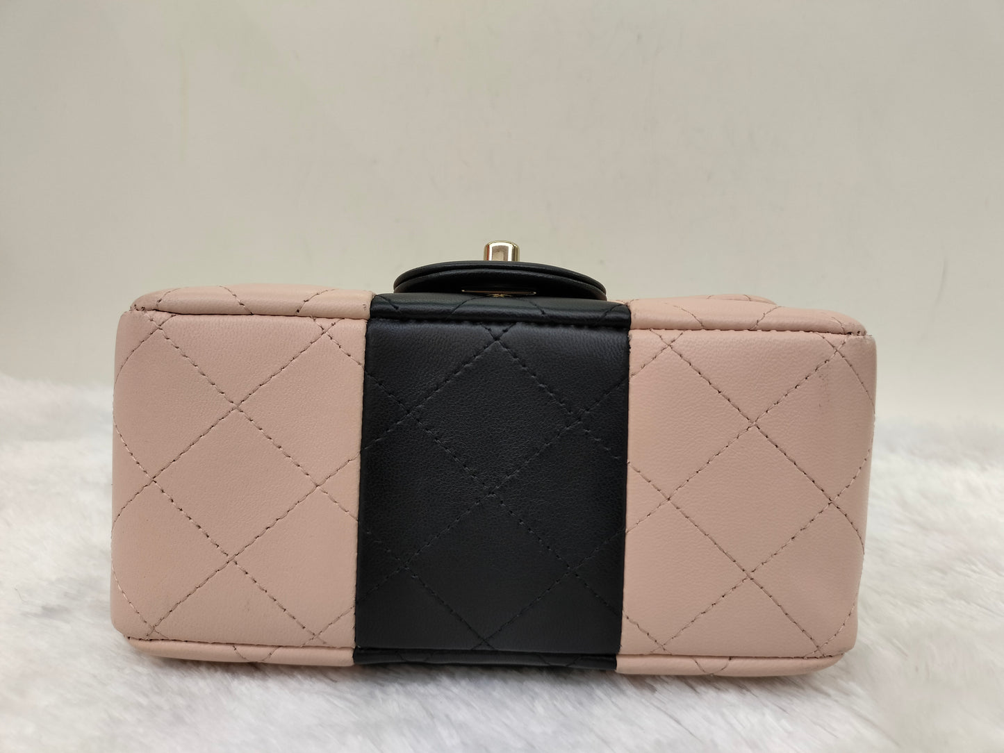 Chanel Mini Square Lamb Beige Black LGHW (CHIP)