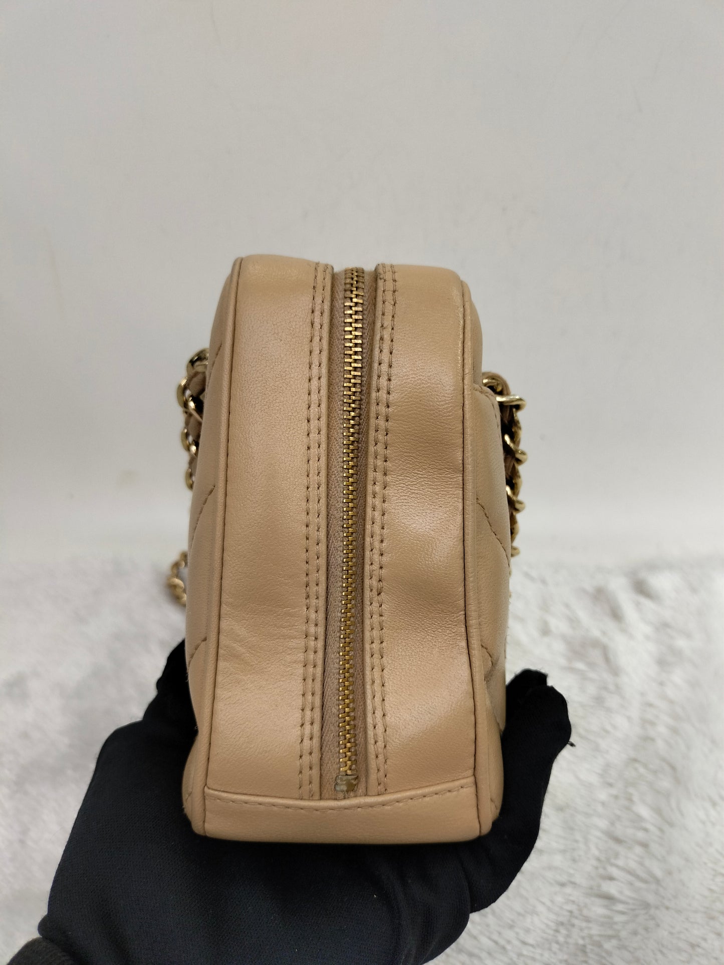 Chanel Camera Chevron Lamb Beige GHW #6