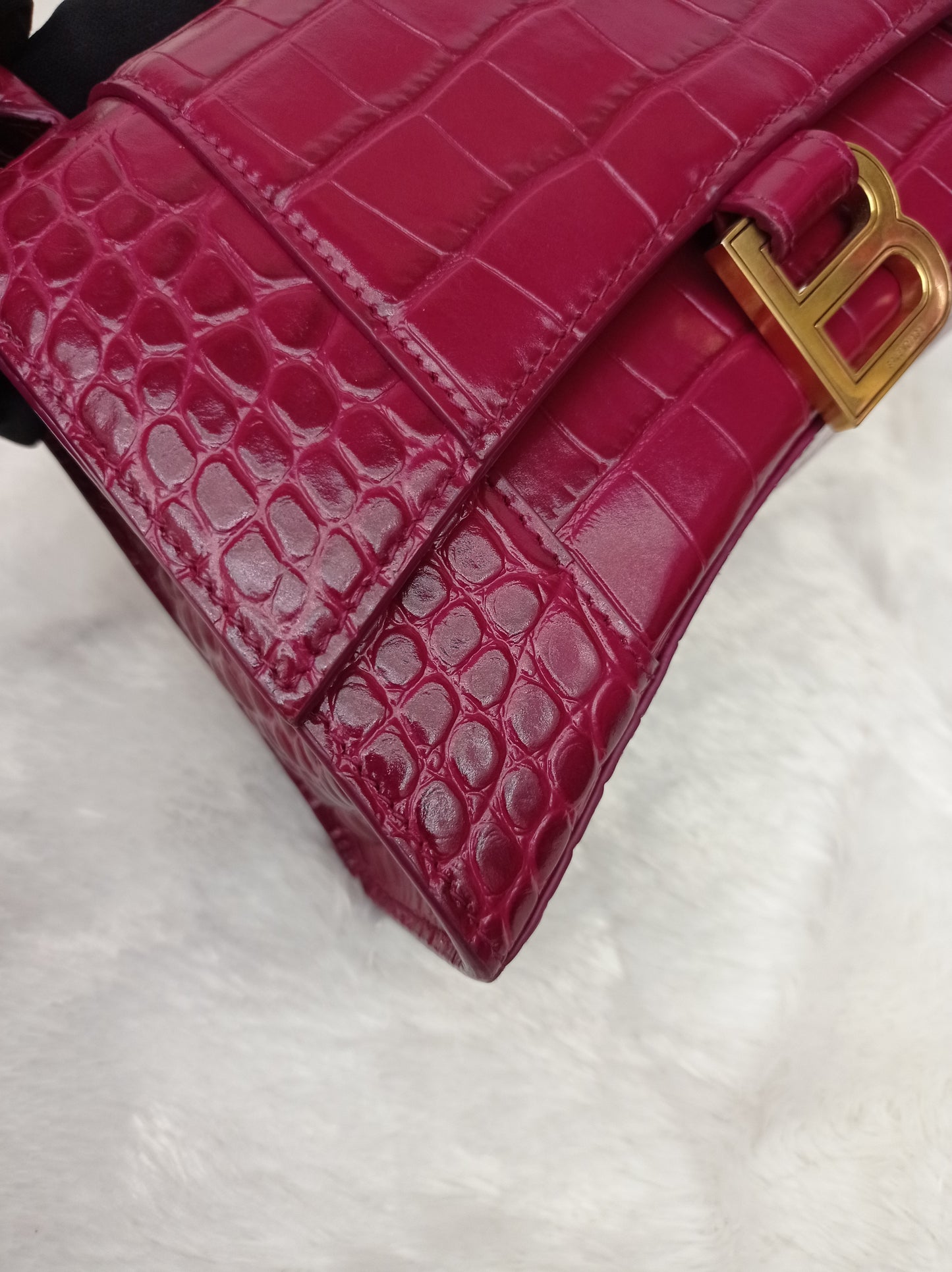 Balenciaga Hourglass Small Croco Raspberry GHW