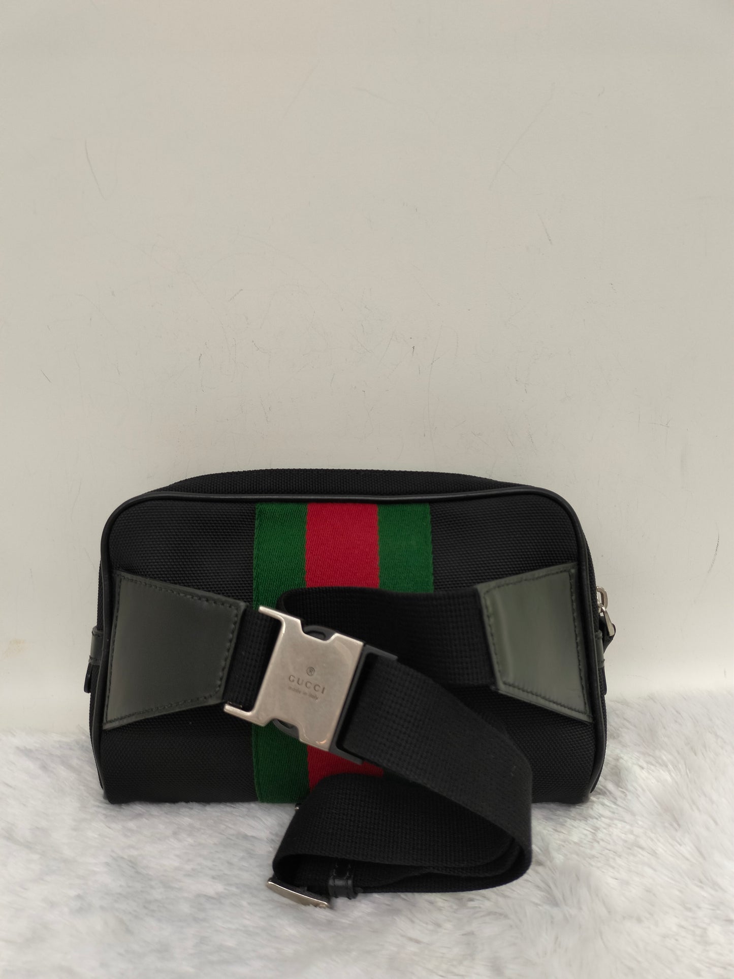 Gucci Techno Web Belt Bag Stripe Canvas Black SHW