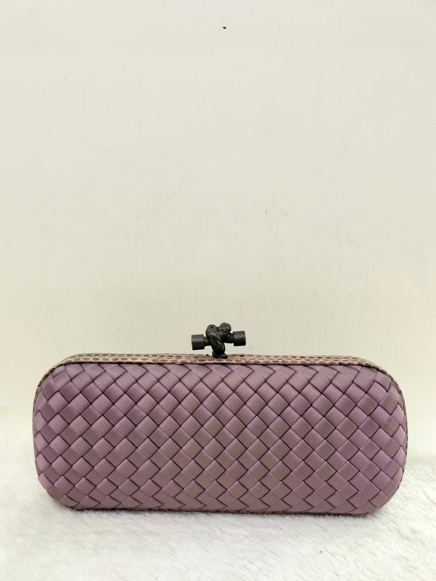 Bottega Veneta Knot Long Clutch Snakeskin Satin Purple