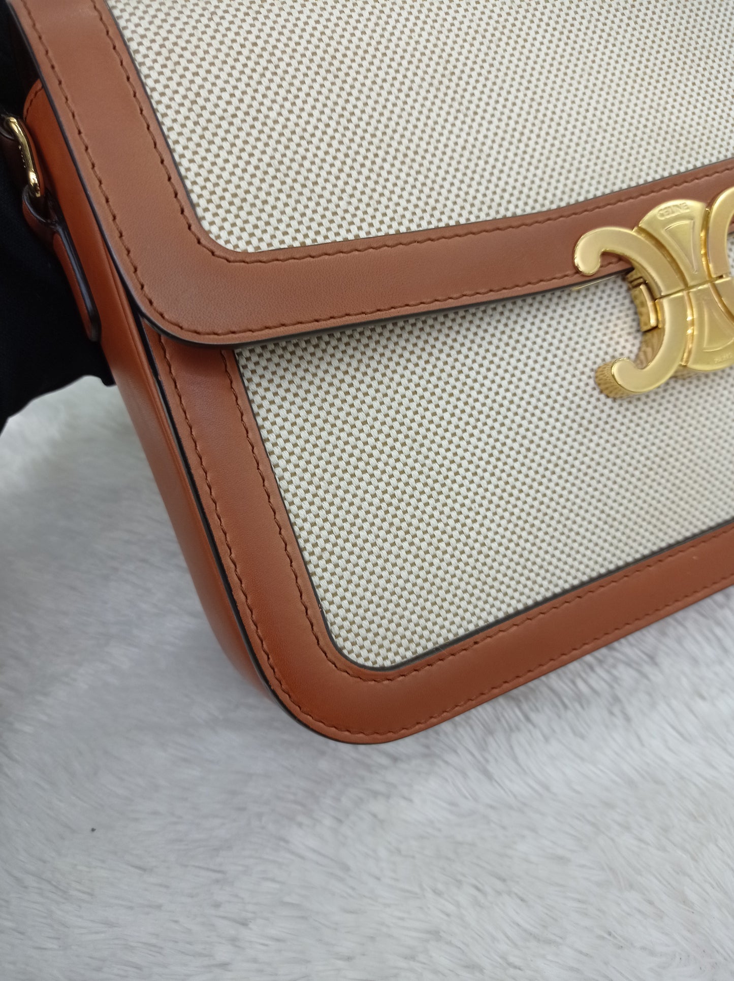 Celine Triomphe Canvas White Tan GHW 2019
