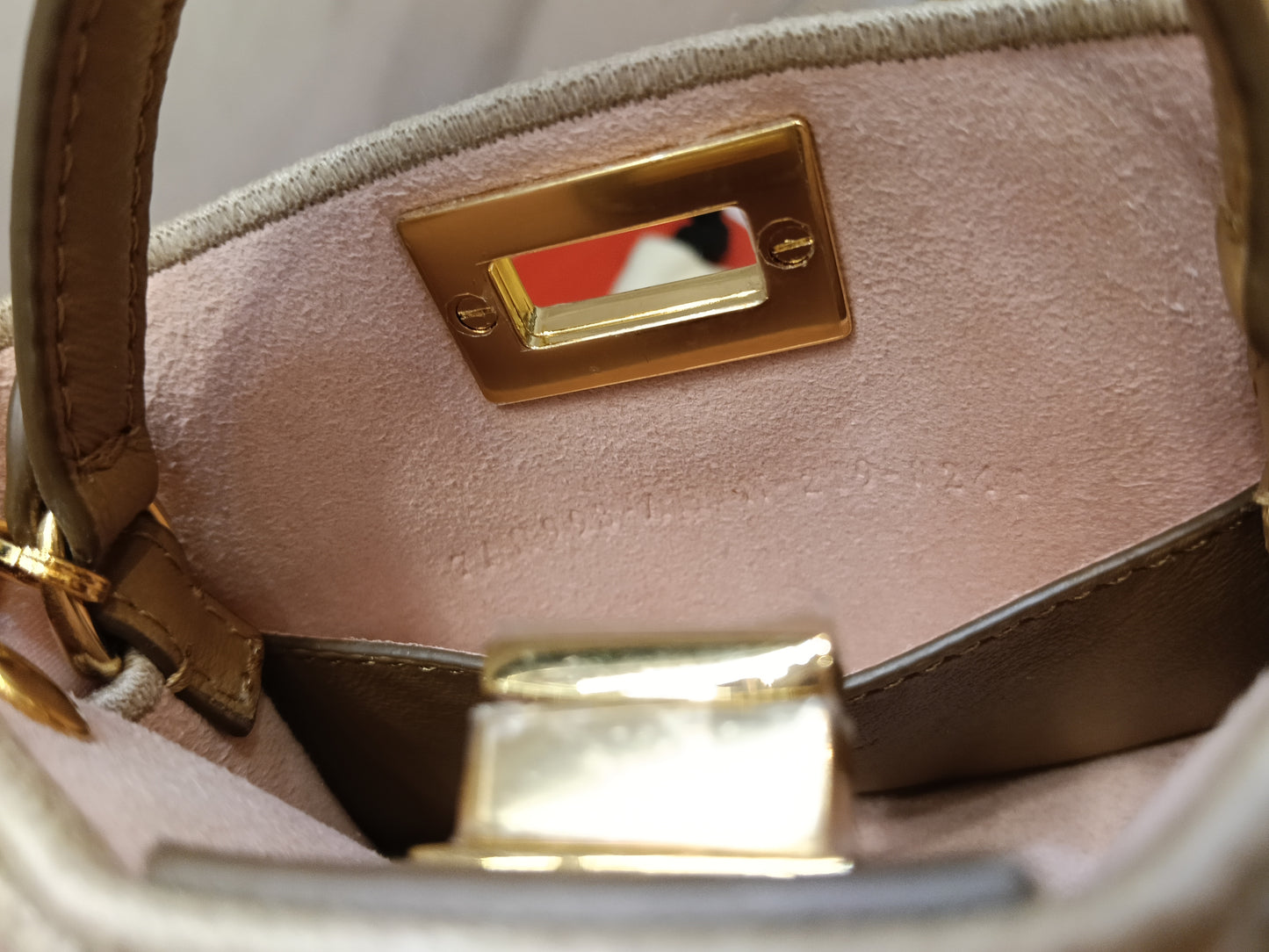 Fendi Peekaboo Nano Charm Embroidered FF Wool Beige Pink GHW