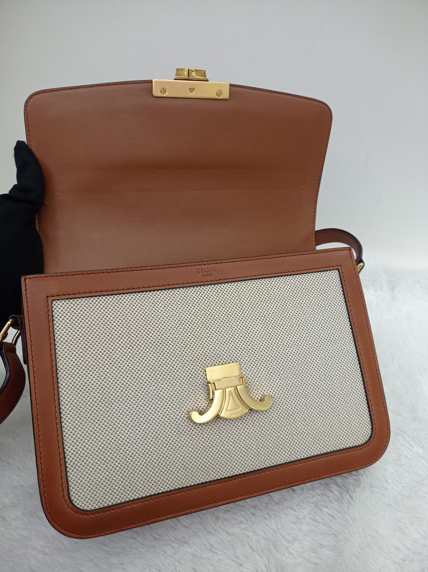 Celine Triomphe Canvas White Tan GHW 2019
